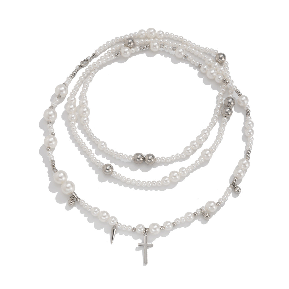 Wholesale Retro multi-layer imitation pearl cold personality rivet pendant handmade necklace